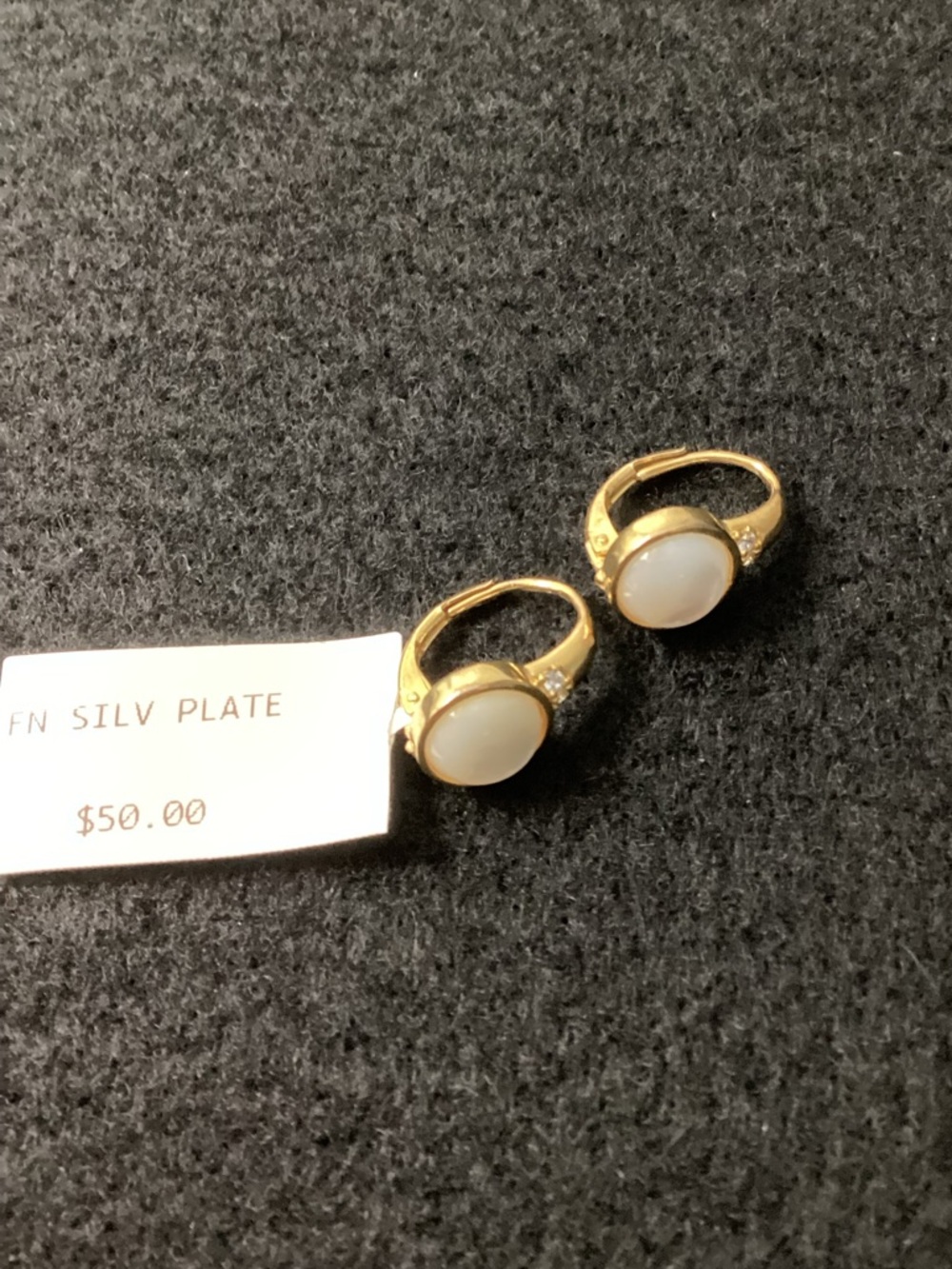 Gold Tone Fine Silver Plate Pearl Stud Earrings with Crystal Accent - Picture 4 of 7